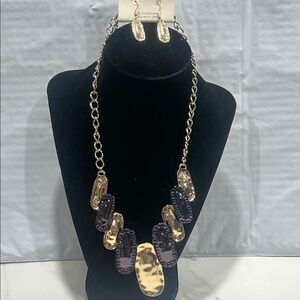 Encore Jeans Gold and Purple Necklace Set